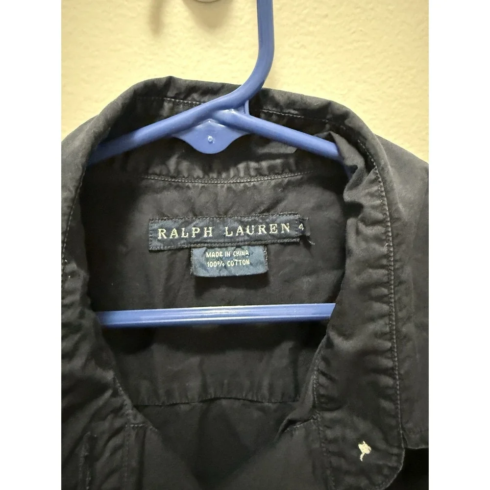 Ralph Lauren Boys Black Button Up Shirt Size‎ 4 100% Cotton Long Sleeve